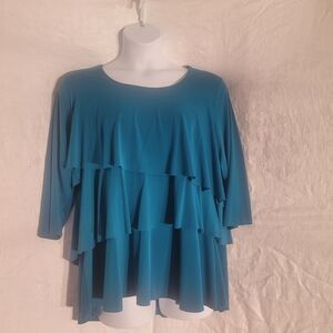 Susan Graver Teal Ruffle Blouse